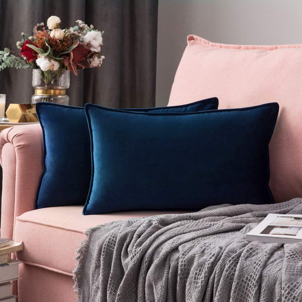 8277 Pack of 2 Navy Blue Decorative Velvet Throw Pillow Cover Soft